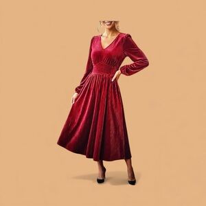 ZESICA Women’s Velvet Midi Dress – Red, Size XL (NWT)